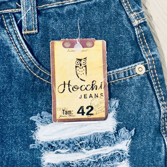 New Hocchi Brazil Jean Shorts High Rise Women’s 8 Raw Hem Distressed Denim Blue - Picture 4 of 9